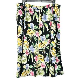 Requirements Skirt Womens 18W Black Multicolor Floral Pleated Skirt Polyester
